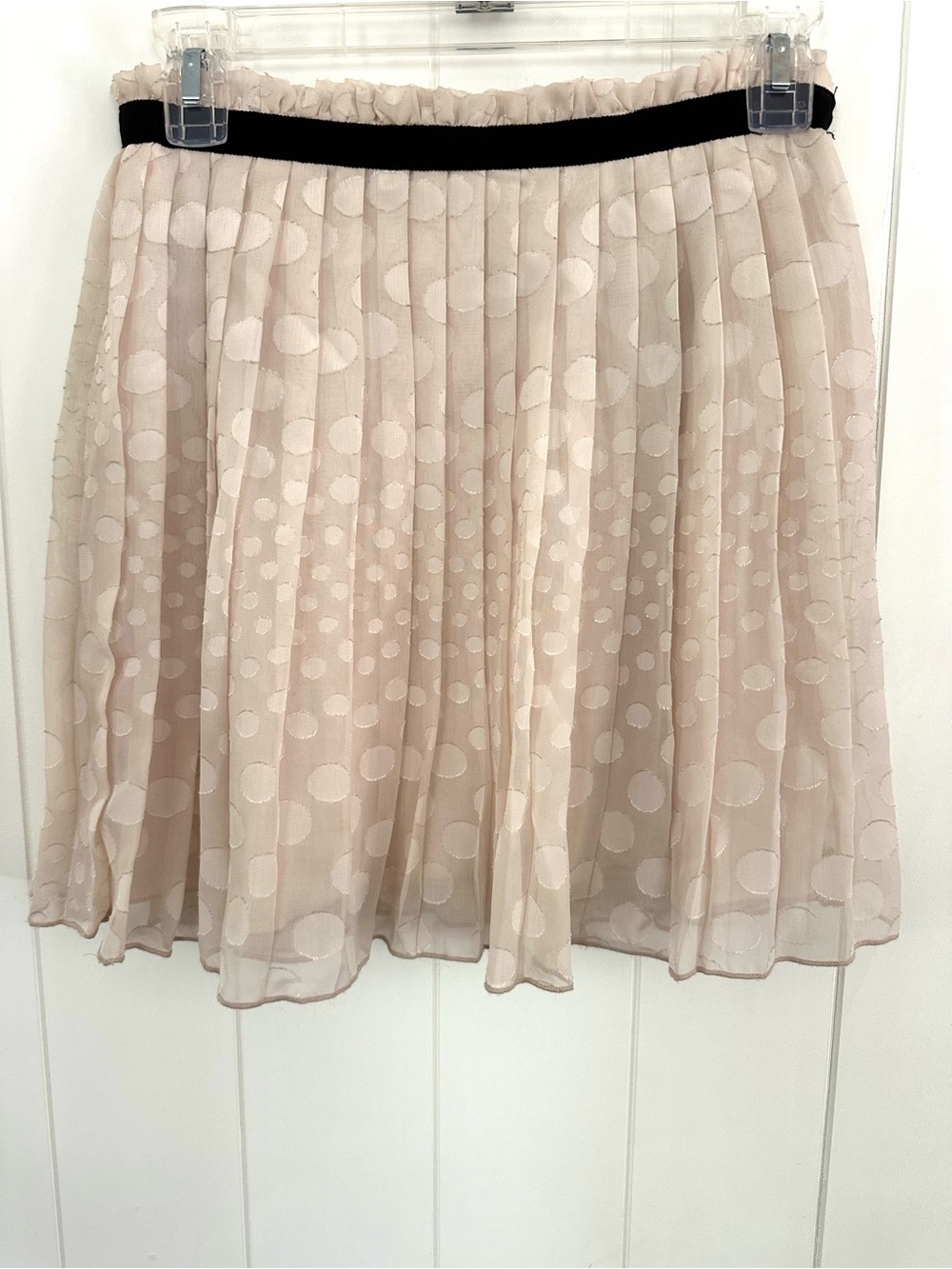 Forever 21 Pleated Polka Dot Mini Skirt - Nude with Black Waistband